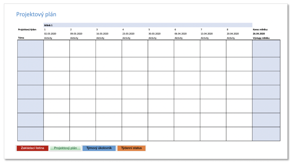 Projektový plán Excel - Prázdný