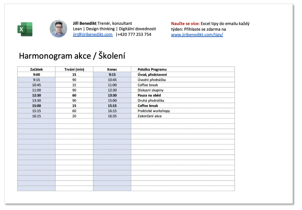 Excel plán akce